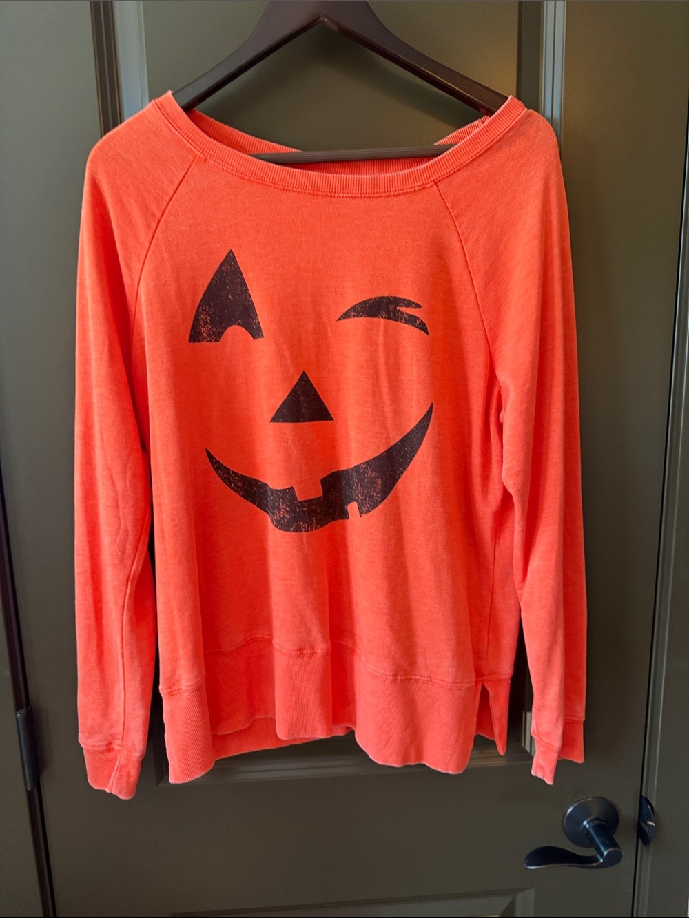 Grayson Threads Orange Pumpkin Face Scoop Neck Sweatshirt